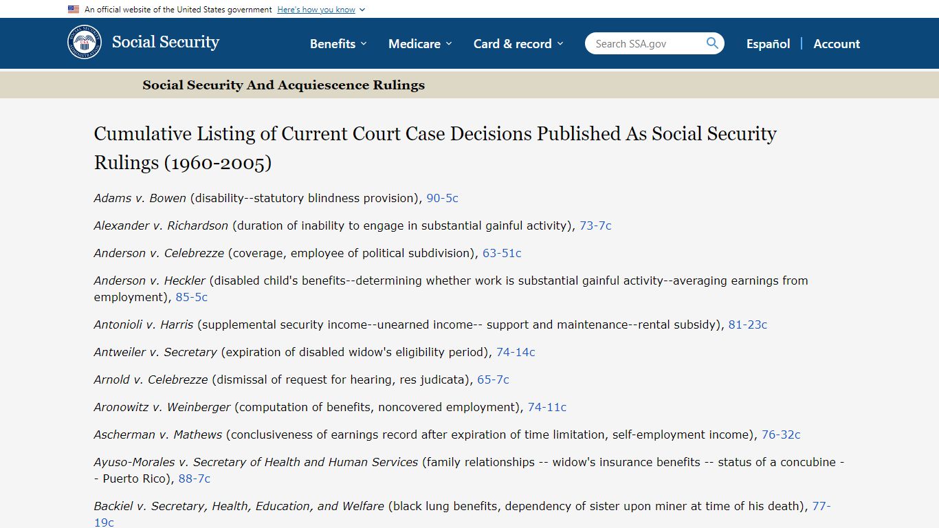 Court Case Decisions - Social Security Rulings