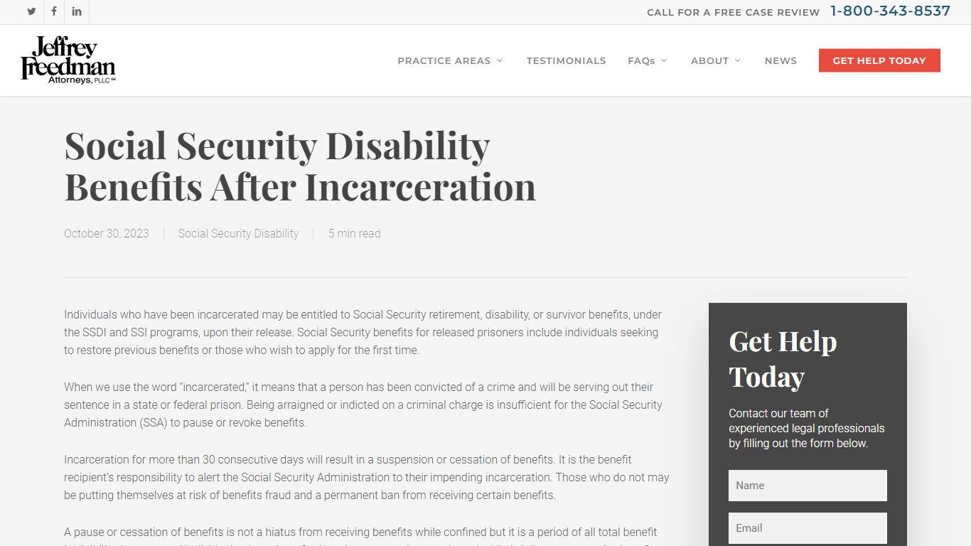 Social Security Disability Benefits After Incarceration