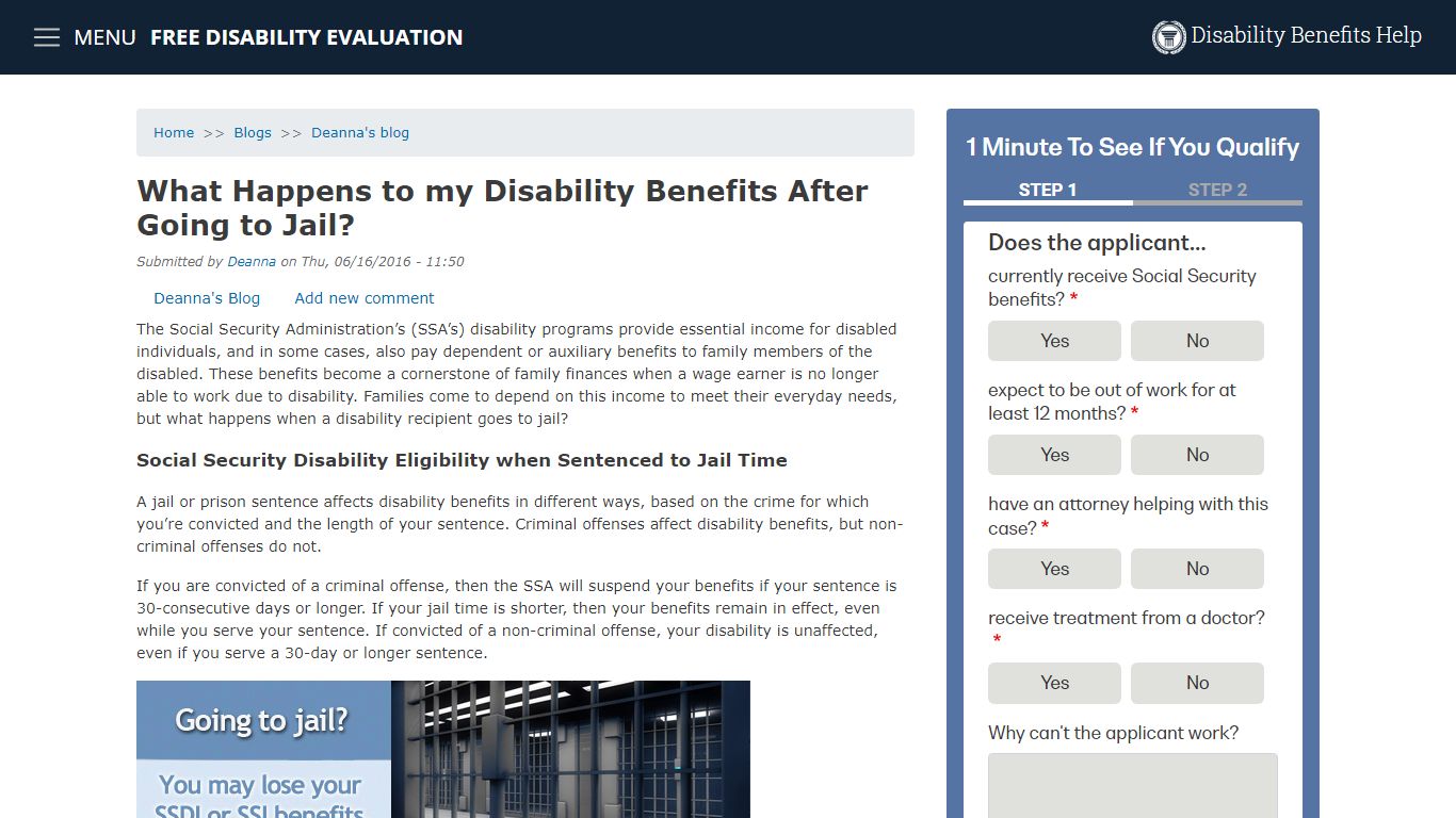 What Happens to my Disability Benefits After Going to Jail?